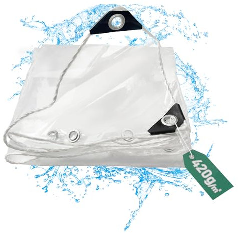 Vattentät transparent PVC-presenning med öljetter 420 g/m², väderbeständig, vintersäker, transparent presenning, slitstark gardin, balkong, regnskydd för trädgårdsmöbler, växthus, paviljong, sidodelar