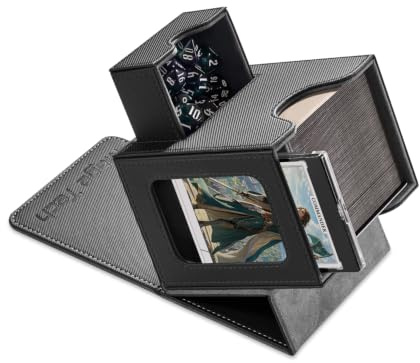 Mage Tech Commander Deck Box per MTG, design brevettato, display Commander, adatto a 100 carte a doppia manica, porta carte magnetico da 35 pt e vassoio per dadi - nero/grigio