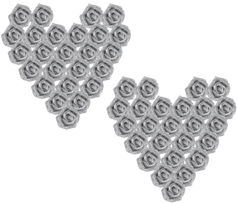 PATIKIL Rose Glitterate, 50 Pcs Rose Artificiali in Schiuma Teste di Fiori Finti Realistici con Stelo per Bouquet Matrimoniali Fai da Te Centrotavole Ghirlande Decorazioni, Argento