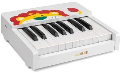 JALOKEE Clavier de Piano pour enfants, Piano numérique 18 touches, Mini cadeau d’instrument éducatif de musique, jouet en bois pour les tout-petits filles garçons (Blanc)