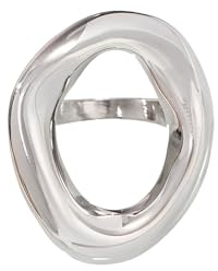 Anillo de Declaración Hueco Ovalado para Mujeres y Niñas - Joyería Apilable Geométrica Irregular de Acero Inoxidable, Banda Gruesa Minimalista Dorada/Plateada, US7=O, Acero inoxidable, Sin piedra