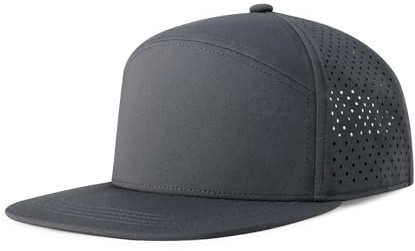 BOTVELA Men Flat Brim Snapback Adjustable Performance Hat Laser Perforated Baseball Cap (Dark Grey)