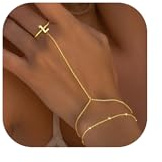TINGN Armband dam guld med ring, 14K guld guldpläterat lager handkedja bokstäver armkedja fingerring armband ring handkedja med bokstäver personliga gåvor för kvinnor flickor flickvän, 6+2 Zoll