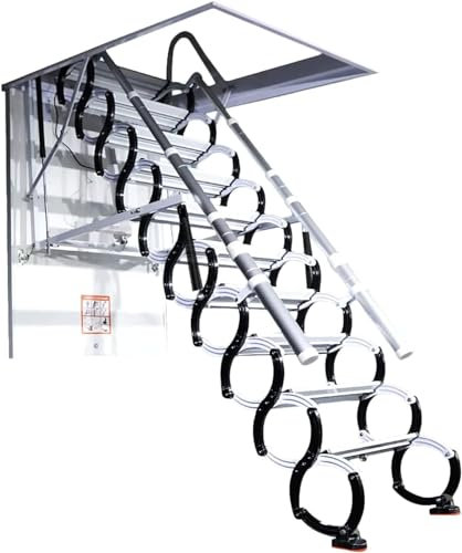 Electric Attic Ladder Telescoping Loft Ladder Remote-Controlled Alloy Steel Space-Saving Foldable Attic Staircase Easy Pull-Down Ceiling Access