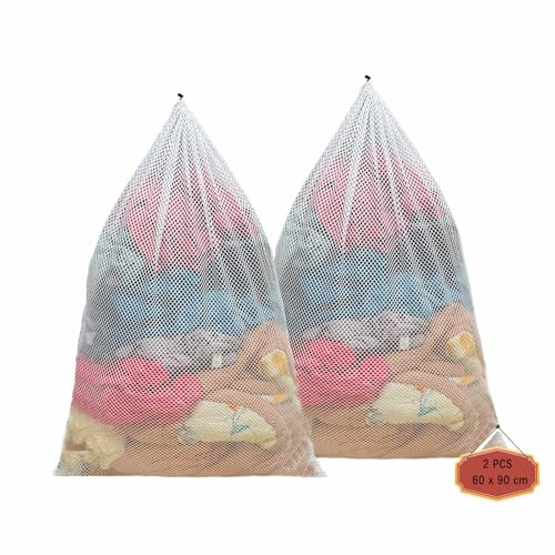2 Piezas Red de Lavado para Lavadora Grande 60x90 cm, XXL Bolsas para la Colada, Reutilizable Con cordón y cierre de bloqueo para Lavadora para Suéter, Abrigo, Cortinas y Ropa de Trabajo