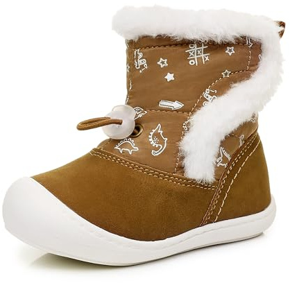 Ahannie Toddler Snow Boots for Boys Girls – Baby Winter Warm Water-Resistant Boots with Hook & Loop(Brown-6)
