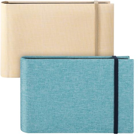 2 Pack Small Photo Albums, 6x4 Slip In Photo Albums 200 Photos Mini Flip Photo Book Album Portable Linen Cover Memory Book with Linen Cover for Baby Wedding Holiday Family Birthday Travel(White,Blue)