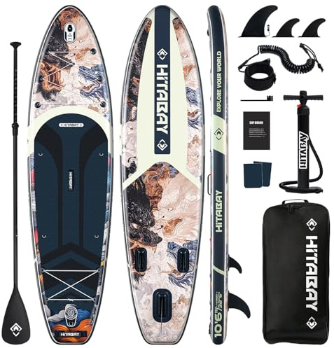 Inflatable Paddle Board for Beginners, All-Round SUP with Ukiyo-e Inspired Design, Stable and Durable Stand Up Paddle Board with Complete Accessory Kit, 10'6 SUP Board