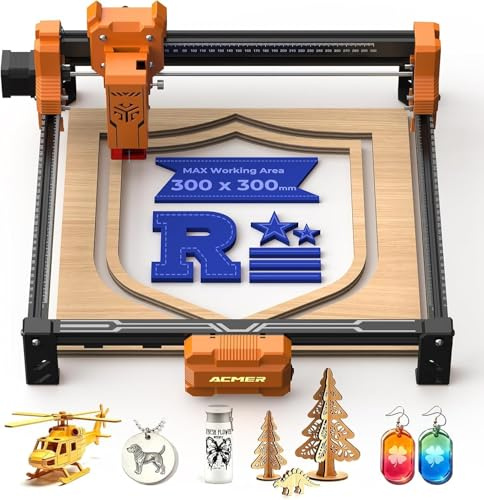 Mini Graveur Laser Acmer S2 4W,36W Graveur Laser Portable 300x300mm,10000mm/Min Gravure Haute Efficacité,PréCision De Gravure 0,01,Machine Laser Gravure Et DéCoupe pour Photo/Nom/Cadeau