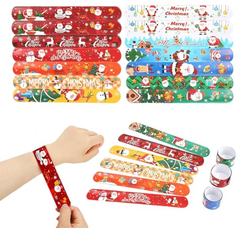 30 Pezzi Braccialetti Slap Natale, Bracciali Natalizi, Bracciali a Scatto per Bambini, Natale Braccialetti Slap per Bambini Decorazioni,Natale,Natale per Bambini, Compleanno Festa Regalo