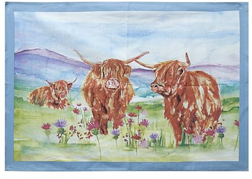 The Leonardo Collection Jennifer Rose Highland Cow Kitchen Tea Towel | Cotton Material, Soft Absorbent Fabric, Durable Finish, Everyday Kitchen Essential, Machine Washable, Gift Ready