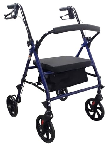 EkoHealthy® Rollator Vivo+ Deambulatore Pieghevole in Acciaio con 4 Ruote, Seduta, Schienale, Freni a Leva e Borsa Portaoggetti – Portata 136 kg – Ausilio per Anziani e Disabili