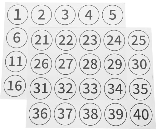 Healeved Autocollants Numérotés Ronds PVC Auto-Adhésifs 1-40 Diamètre 5 CM Étiquettes Numériques pour Organisation Bureau École et Gestion Inventaire Stickers Chiffres pour Classement