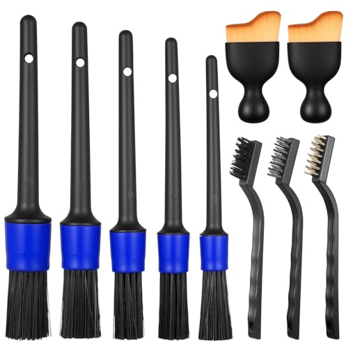 mauuuba 10 Pcs Cepillo Limpieza Coches, Kit Detailing Coche Profesional, Cepillo de Limpieza, Brocha Limpiar Coche Interior para Quitar el Polvo, Detalles Interiores y Exteriores