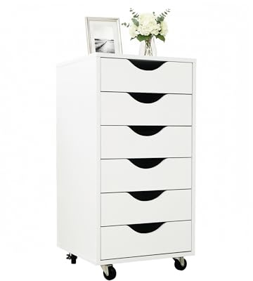 Relaxdays Conteneur à roulettes 6 tiroirs Meuble de Bureau Blanc 78x40x40 cm