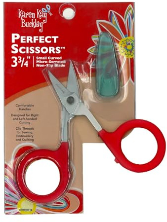 Karen Kay BuckleyĀ® Perfect Scissorsā¢, Small 3-3/4 Inch #KKBPSC Curved Micro-Serrated Non-Slip Blade for Thread Snipping, Machine Quilting, Embroidery, AppliquĆ©. Allows for Up Close Trimming