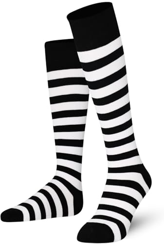 Mysocks Chaussettes unisexe à rayures au genou Blanc et noir