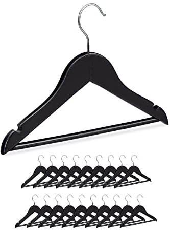 Relaxdays, 19 x 30,5 x 1 cm, Negro Pack de 20 Perchas Infantiles con Ranuras y Barra, Madera