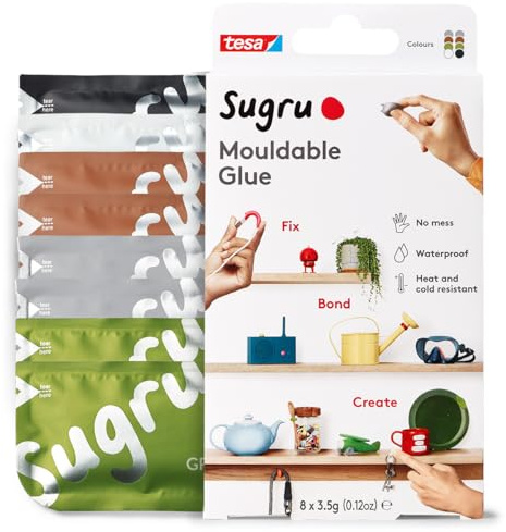 Sugru by tesa - Formbarer Allzweckkleber, 8er-Pack, 8 x 3,5 g, Schwarz, Weiß, Grün, Braun & Grau - vielseitige Klebeknete - zum Reparieren, Kleben und zum Befestigen ohne Bohren