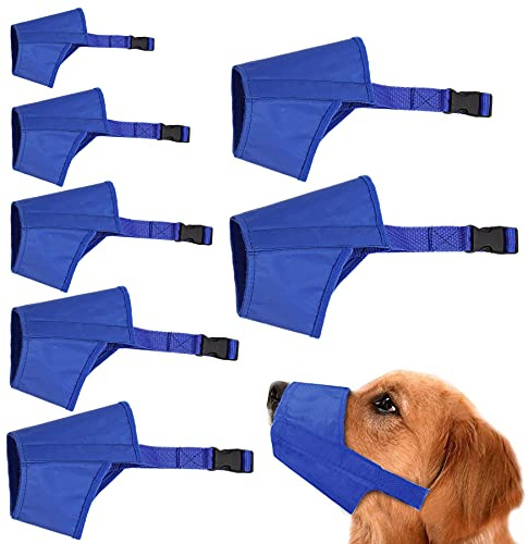 CILKUS Dog Muzzles Suit, 7 PCS Adjustable Breathable Safety Small Medium Large Extra Dog Muzzles for Anti-Biting Anti-Barking Anti-Chewing Safety Protection (Blue)