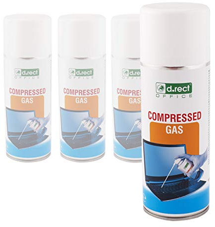D.RECT Druckluftspray 4x400ml | Air duster PC Reinigungsset Druckluftreiniger | für: die Reinigung von Tastatur, Computer, Kamera, Handy | transparent