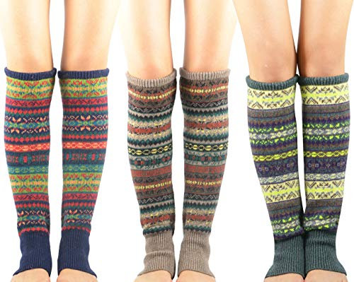 Durio Stulpen Damen Lange Winter Beinwärmer Gestrickt Verdicken Beinstulpen Böhmen Navy Khaki u. Graugrün