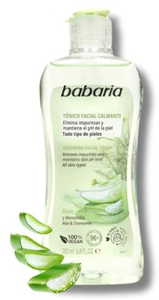 Babaria – Tonico Facial Calmante Con Aloe Vera Y Manzanilla | Tonico Facial Piel Madura | Tónico Facial 200 Ml Blanco