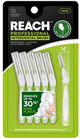 Reach Interdental Brush Cleaners, 1.3mm, Wide, Sensitive Gum Protection, Plaque Remover for Teeth, Braces Flossers, Braces Brush, Dental Toothbrushes, Oral Care, 1 Pack, 10 Count