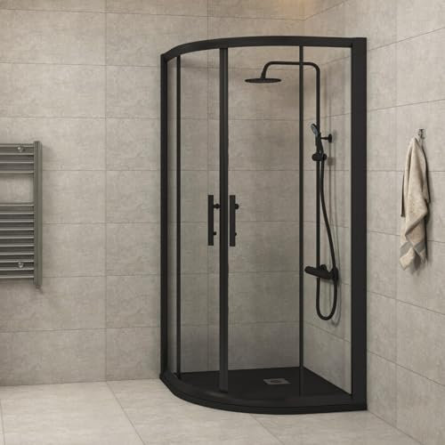 Milan 800 x 800mm Matt Black Quadrant Shower Enclosure Walk in Corner Cubicle Screen Double Sliding Doors 6mm Safety Tempered Glass
