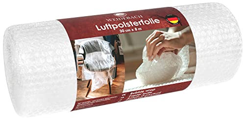 WEIDEBACH® 2-lagige Luftpolsterfolie, 8m x 30cm Verpackungsfolie für maximalen Transportschutz, reißfeste Lufpolsterfolie Rolle, 60 μm dick, Luftfolie Schutz vor Transportschäden…