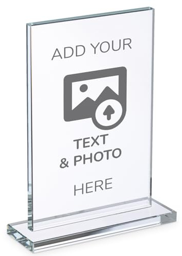 Wanapix | Trofeo Personalizzato in Vetro | Incisione Laser (Scala di Grigi) - Testo e Immagini | Astuccio Incluso | Premio/Trofeo/Ricordo | Rettangolare 12x19cm | 100% Personalizzato