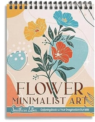 SOUTHERN LOTUS Flower Minimalist Art Coloring Book Spiral Hardcover Floral Patterns Abstract Lines Vintage Aesthetic Relaxing Large Print Pages for Adults Relieve Stress