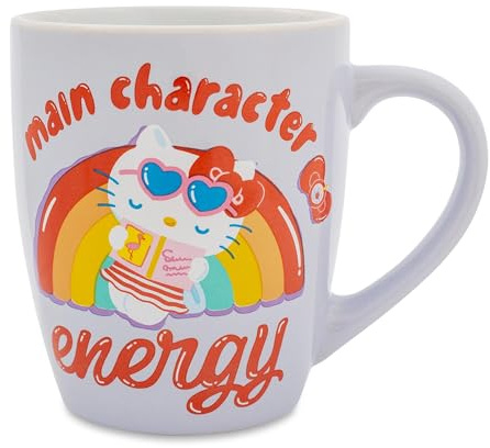 Silver Buffalo Sanrio Hello Kitty Main Character Energy Jumbo Curved Ceramic Latte Mug | Large Coffee Cup For Tea, Espresso, Hot Chocolate | Holds 20 Ounces