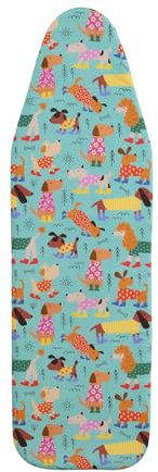 SHERWOOD Copertura per asse da stiro, 124 x 38 cm, 100% cotone, con feltro spesso, resistente a bruciature e macchie, dimensioni regolabili, copertura per asse da stiro (festa con cani, 124 x 38 cm)