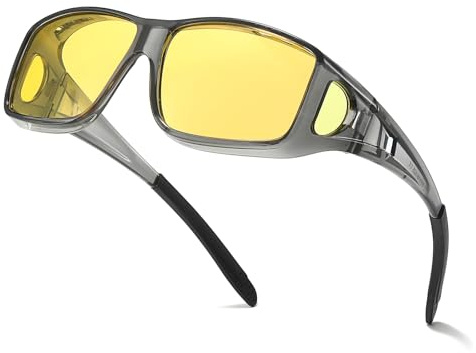 Myiaur Night Driving Over Glasses for Men Women Polarised Anti Glare Headlight Glasses & Full Wrap-Around Frame for Nighttime/Rainy