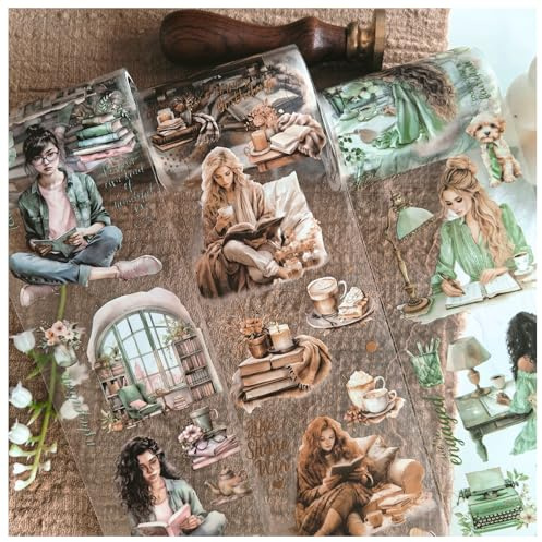 Juego de 3 rollos de pegatinas para álbumes de recortes, pegatinas para niñas, pegatinas de PET, Ta Merry Scrapbook accesorios, decoración estética para pegatinas de diario (tiempo de lectura 1)