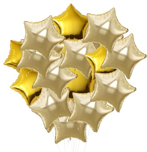 Gold Star Foil Balloons, 15PCS 18 Inch Star Shaped Foil Balloons for Helium or Air, Metallic Party Decorations for Birthday Wedding Graduation Celebration