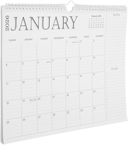 JOINPAYA Calendrier Mural 2026 à Spirale 18 Mois Grand Format Noir et Blanc Calendrier Mensuel 2026 avec Jours Fériés Agenda Annuel pour Maison Bureau et École Planification Scolaire