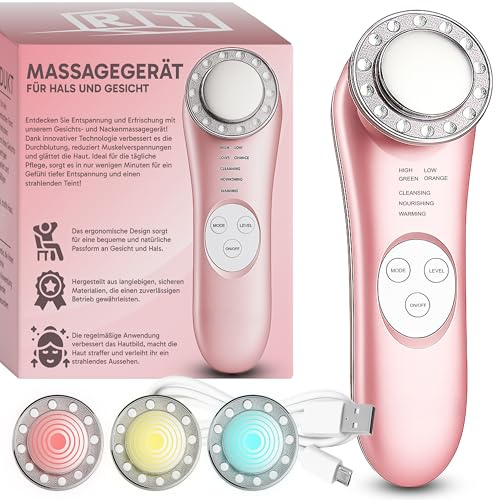Retoo Masajeador facial eléctrico para el cuidado de la piel con calor, vibración y terapia de luz LED, 3 modos, USB, antienvejecimiento, estiramiento de la piel, reducción de arrugas, limpiador de