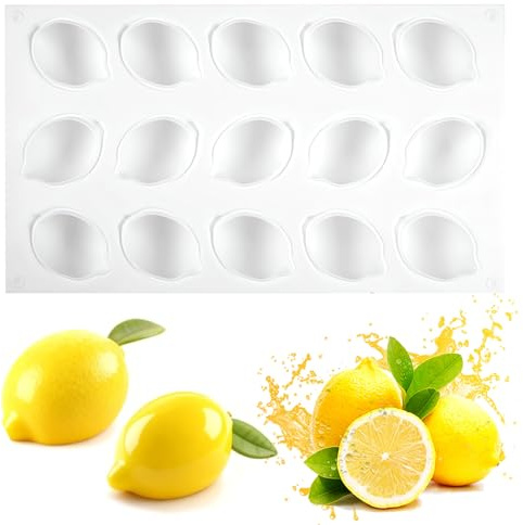 Stampo in Silicone a Forma di Limone 15 Fori Stampi Silicone Dolci Stampo per Fondente Stampo in Silicone 3D a Forma di Limone, Adatto per Torte, Dessert, Mousse,Stampo da Forno Antiaderente
