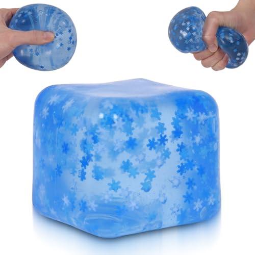 Ssqauvig Jouet de Pression glacé 7 cm, Grand Cube sensoriel Souple à Rebond Lent, Jouet Anti-Stress pour Doigts, Adultes, Bureau et détente(Bleu)