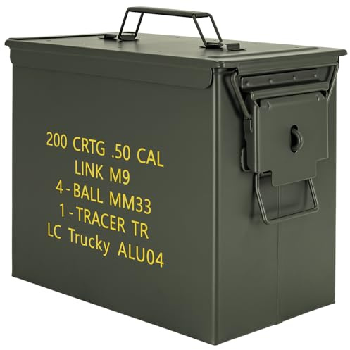 Trucky Caja de municiones Ammo Box 33x19x28 cm Caja de metal Caja de municiones Caja de almacenamiento con tapa Army Metal Verde