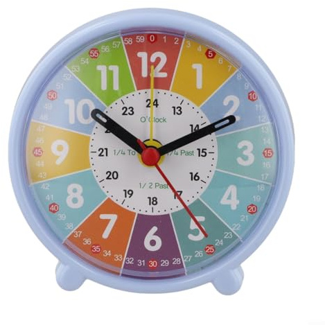 Reloj de aprendizaje silencioso, herramienta educativa colorida para enseñar a leer, analógico sin tictac para dormitorio de niños, estudiantes, aula, desarrollo temprano (azul escuela temprana)