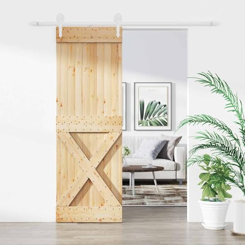 Holepyr Skjutdörr av massiv furu naturligt vit 80 x 210 cm med pulverlackerad stålskena, utrymmesbesparande för interiörer, modern genomgång och ersättning för rumsdörr