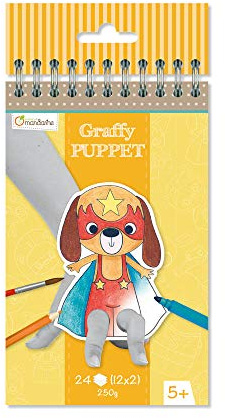 MY MANDARINE GY010O - Un carnet de coloriage Graffy Puppet - 24 marionnettes à doigts pré-découpées 12x12 cm - À partir de 5 ans - ANIMAUX SUPER-HEROS