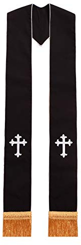 BLESSUME Clero Negro Estola Cruzar Bordado 1 PC