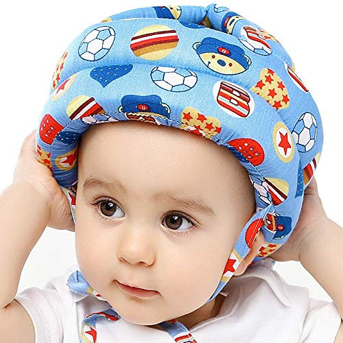 IULONEE Baby Helm Kopfschutz Kleinkind Schutzhut Baumwolle Verstellbarer Sicherheitshelm(Fußball Blau)