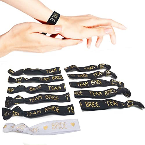 Frepea JGA Armbänder im Set (10+1) JGA Accessoires Frauen 10 Team Bride Armbänder + 1 Bride Armband für Junggesellinnenabschied (Schwarz)