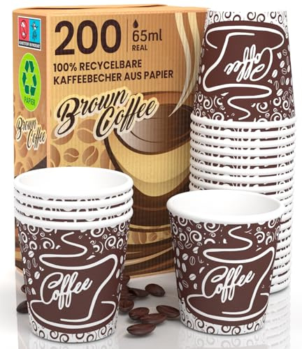 Eurocali 200 Bicchierini in Carta per caffè 65ml Bicchieri Ecologici Biodegradabili Monouso Piccoli Asporto Bevande Calde