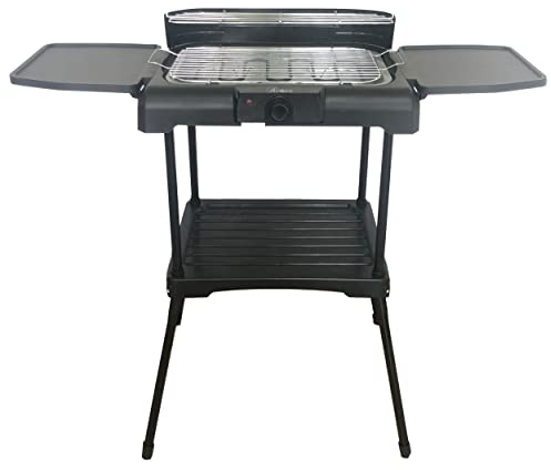 Ardes - ARBBQ02 Barbecue Elettrico Senza Fumo BRASERO FEET, BBQ Doppia Griglia Elettrica Portatile XXL con Paratia Anti Schizzi e Paravento, Piani D'appoggio e Cavalletto, Barbecue da Interno-Esterno